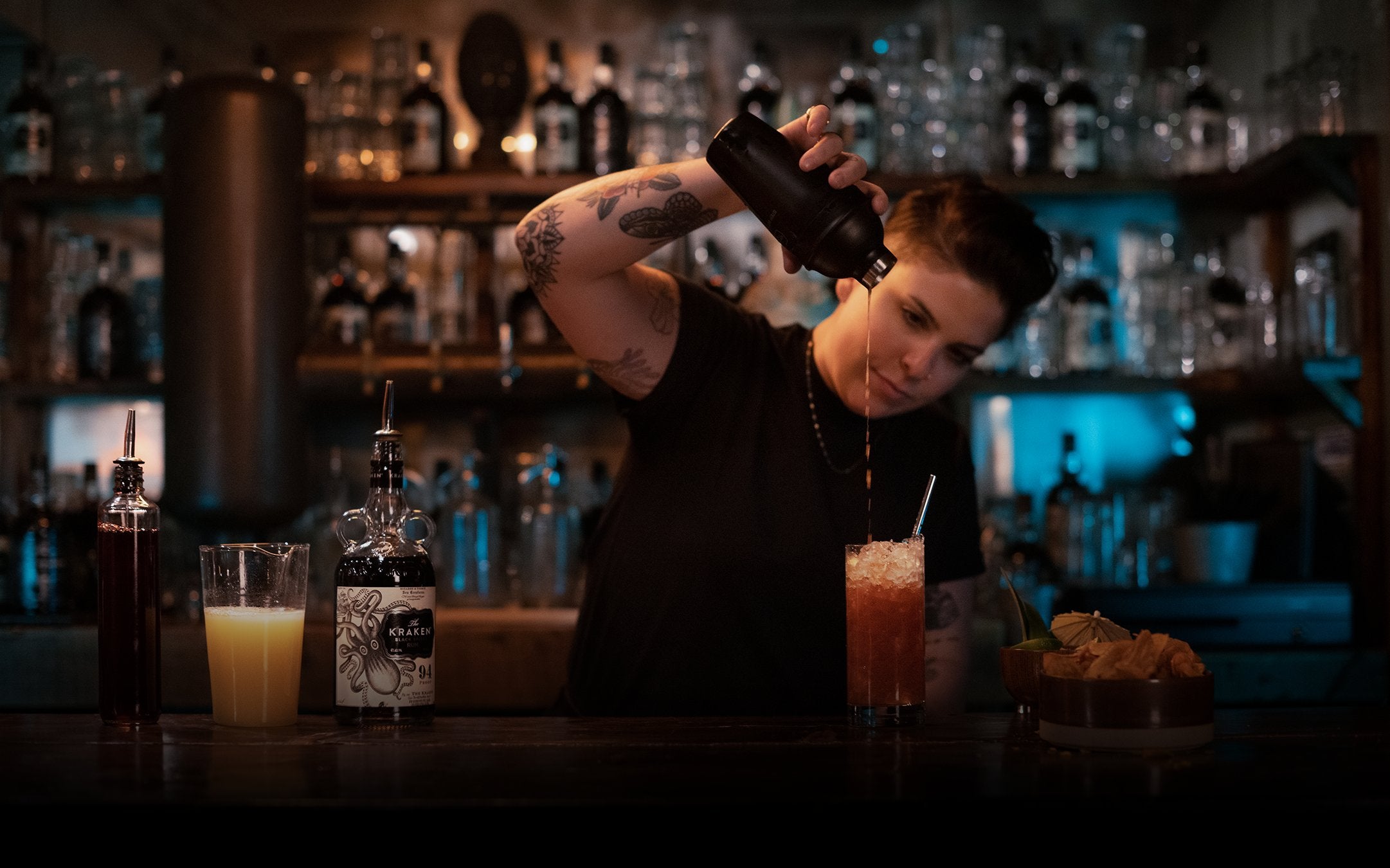 Kraken cocktail in custom 'Kraken' glass