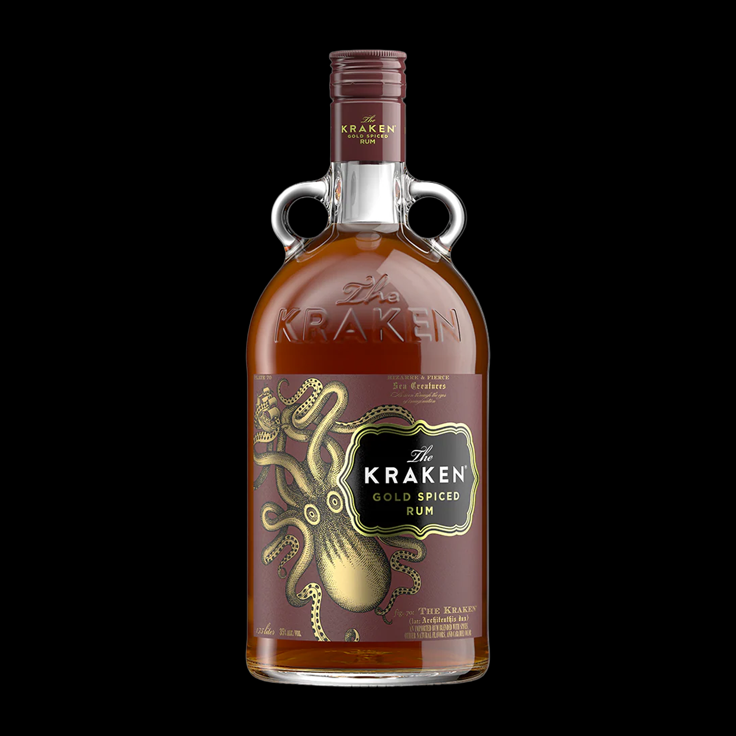 Kraken Gold Spiced Rum bottle on a black background