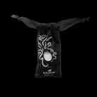 Black velvet drawstring bag with Kraken logo on a black background