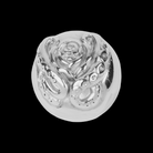 Silver rose-shaped reusable ice sphere on a black background
