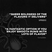 Quotes from UPROXX and TastingTable featuring the bold and fantastic flavor of Kraken Black Spiced Rum 94 Proof.